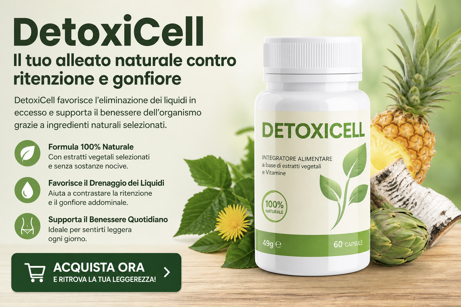 Acquista ora DetoxiCell per favorire il drenaggio dei liquidi e contrastare